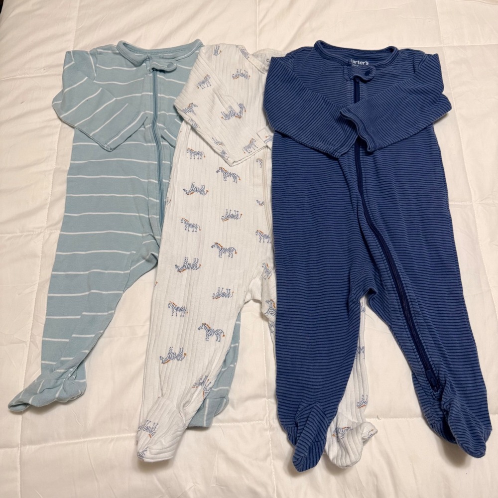 Carters Just One You Baby Boy 6M Sleep Play Pajamas Zebra Stripe Blue 3 Pack